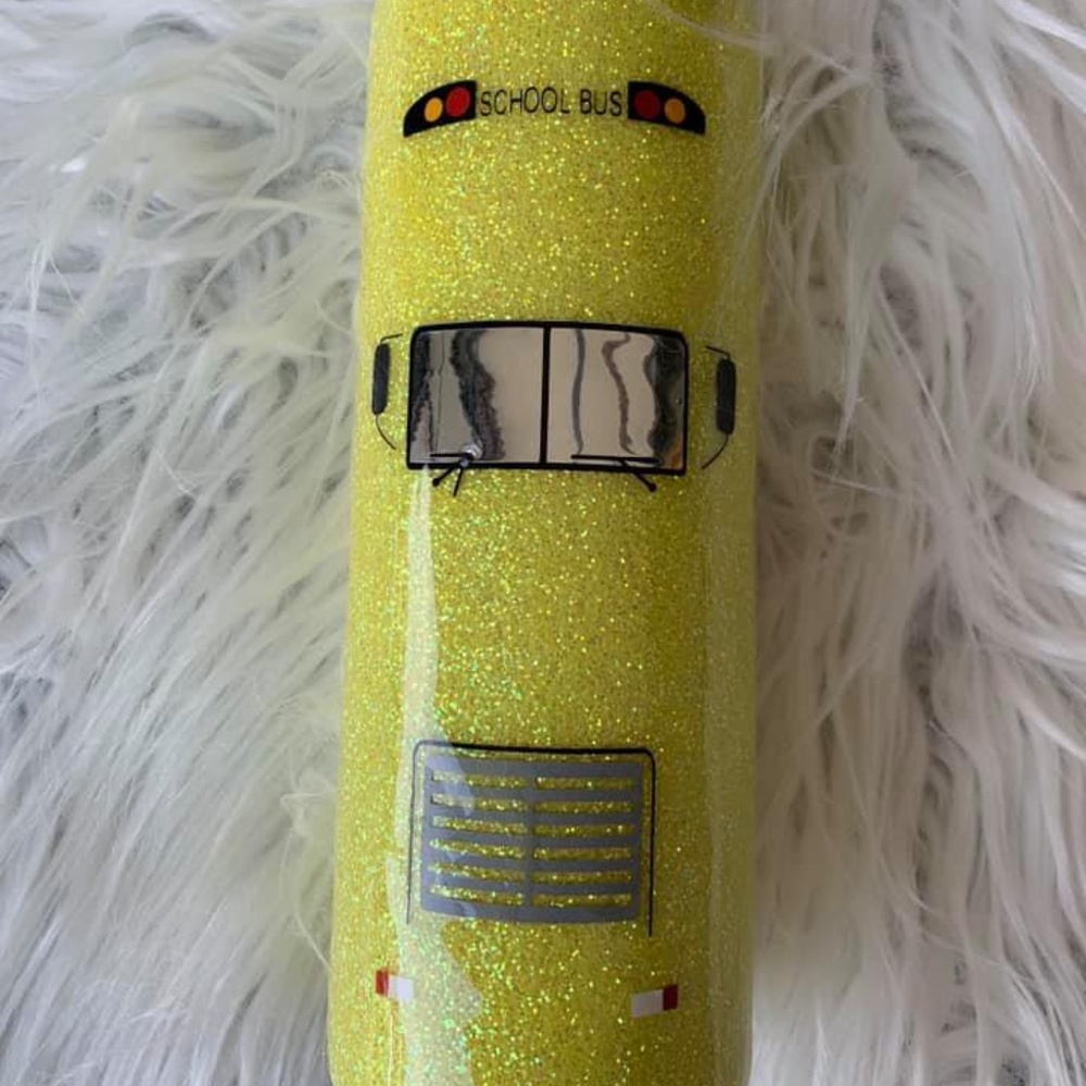 School bus glitter tumbler